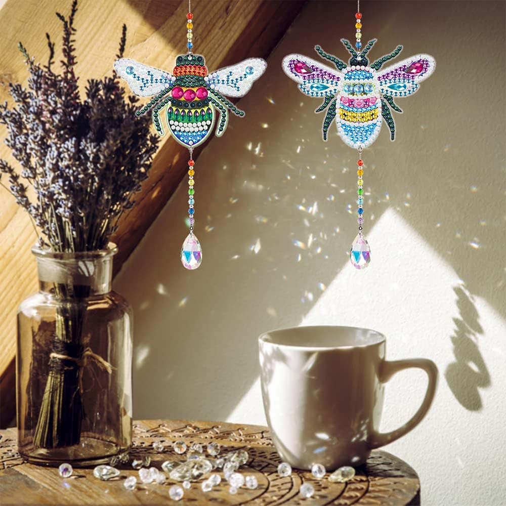 5D Diamond Painting Crystal Wind Chime Colorful Bees 2 Pieces