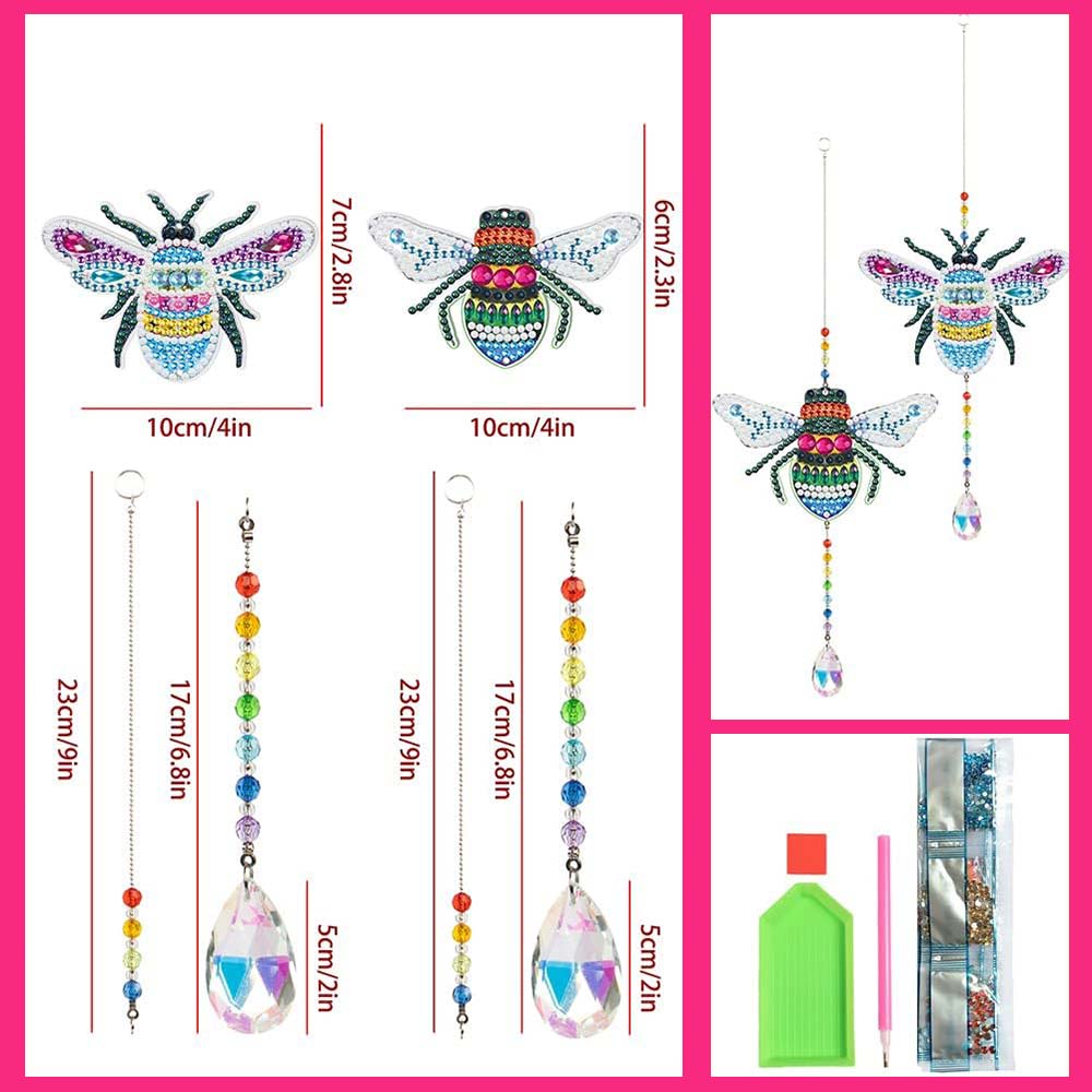 5D Diamond Painting Crystal Wind Chime Colorful Bees 2 Pieces