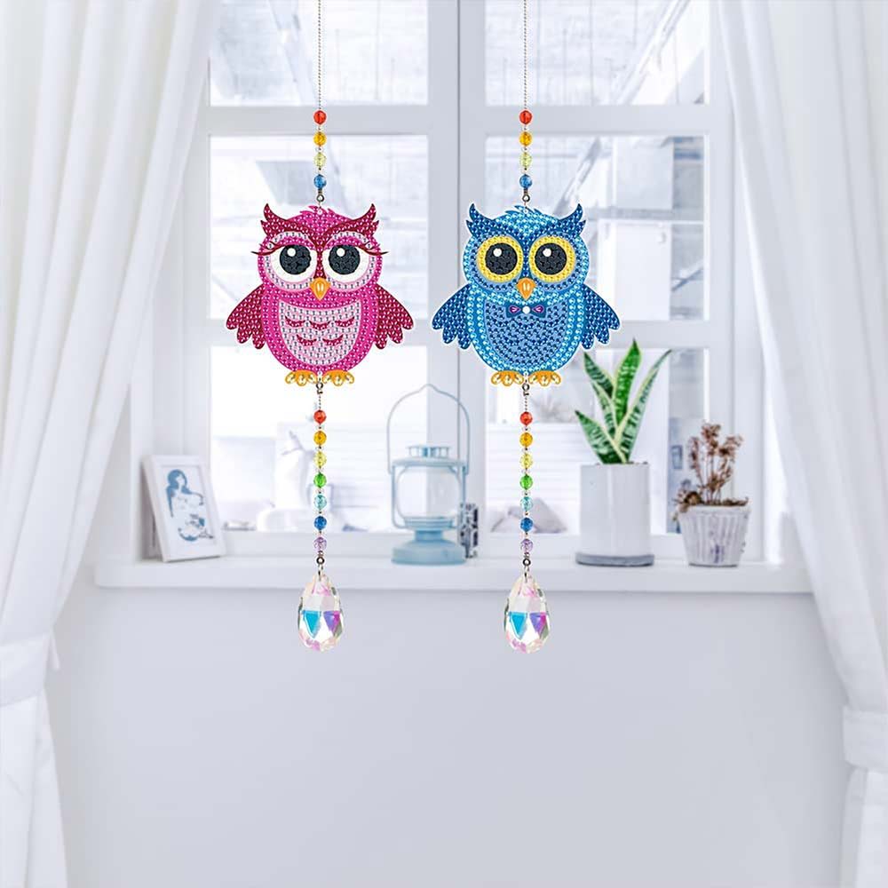 5D Diamond Painting Crystal Wind Chime Owls 2 Pieces