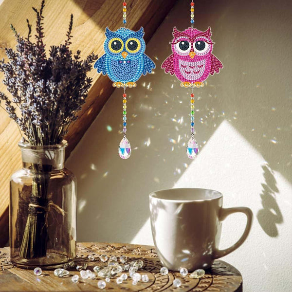 5D Diamond Painting Crystal Wind Chime Owls 2 Pieces
