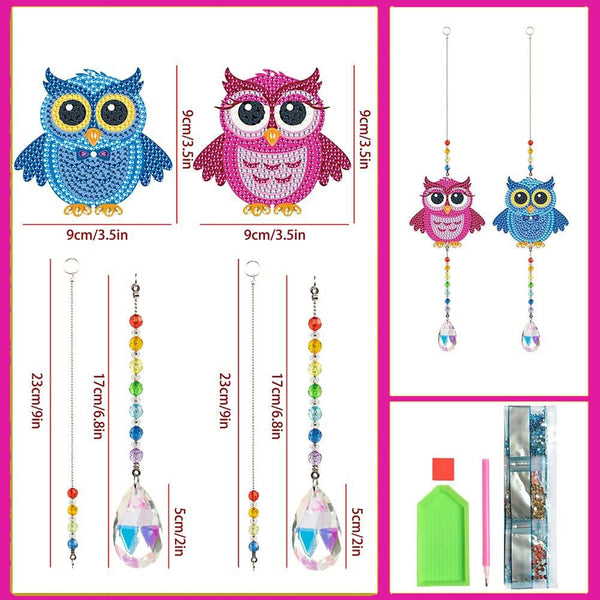 5D Diamond Painting Crystal Wind Chime Owls 2 Pieces