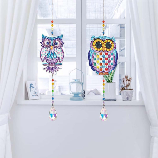 5D Diamond Painting Crystal Wind Chime Owls with 2 Pieces