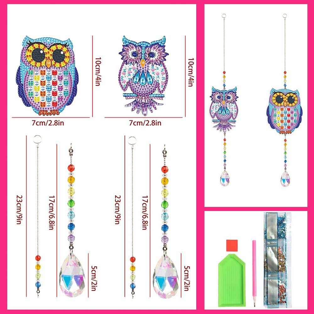 5D Diamond Painting Crystal Wind Chime Owls with 2 Pieces