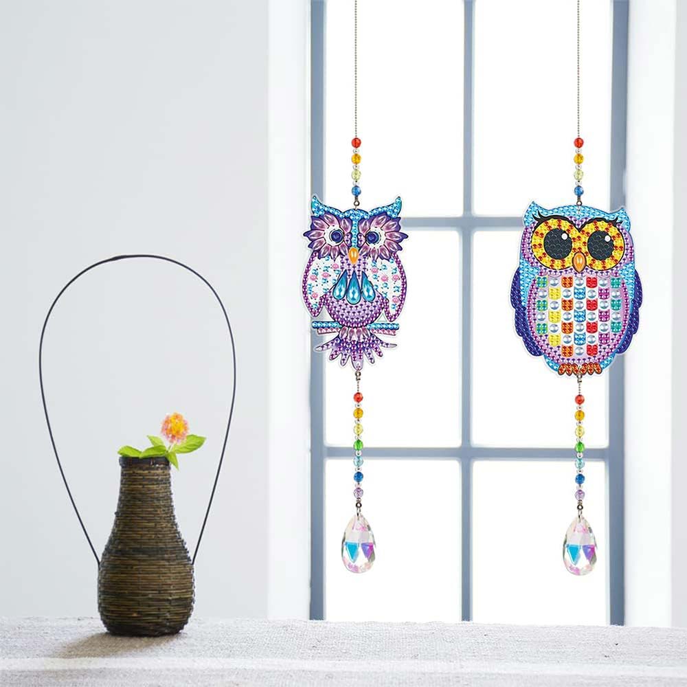 5D Diamond Painting Crystal Wind Chime Owls with 2 Pieces