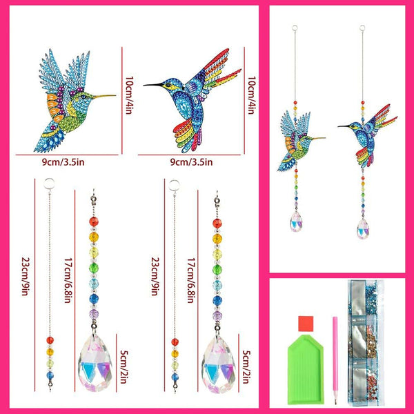 5D Diamond Painting Crystal Wind Chime Hummingbirds 2 Pieces
