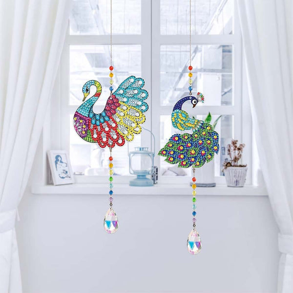 5D Diamond Painting Crystal Wind Chime Peacock 2 Pieces