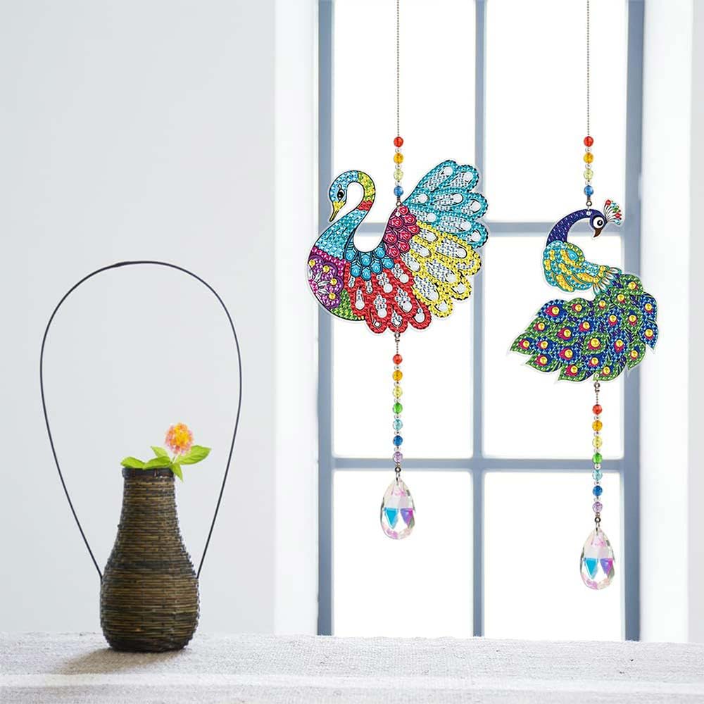 5D Diamond Painting Crystal Wind Chime Peacock 2 Pieces