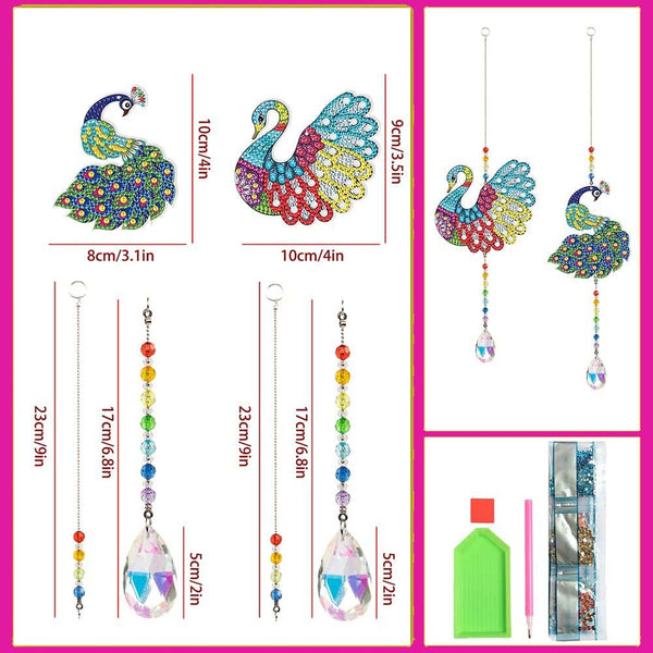 5D Diamond Painting Crystal Wind Chime Peacock 2 Pieces