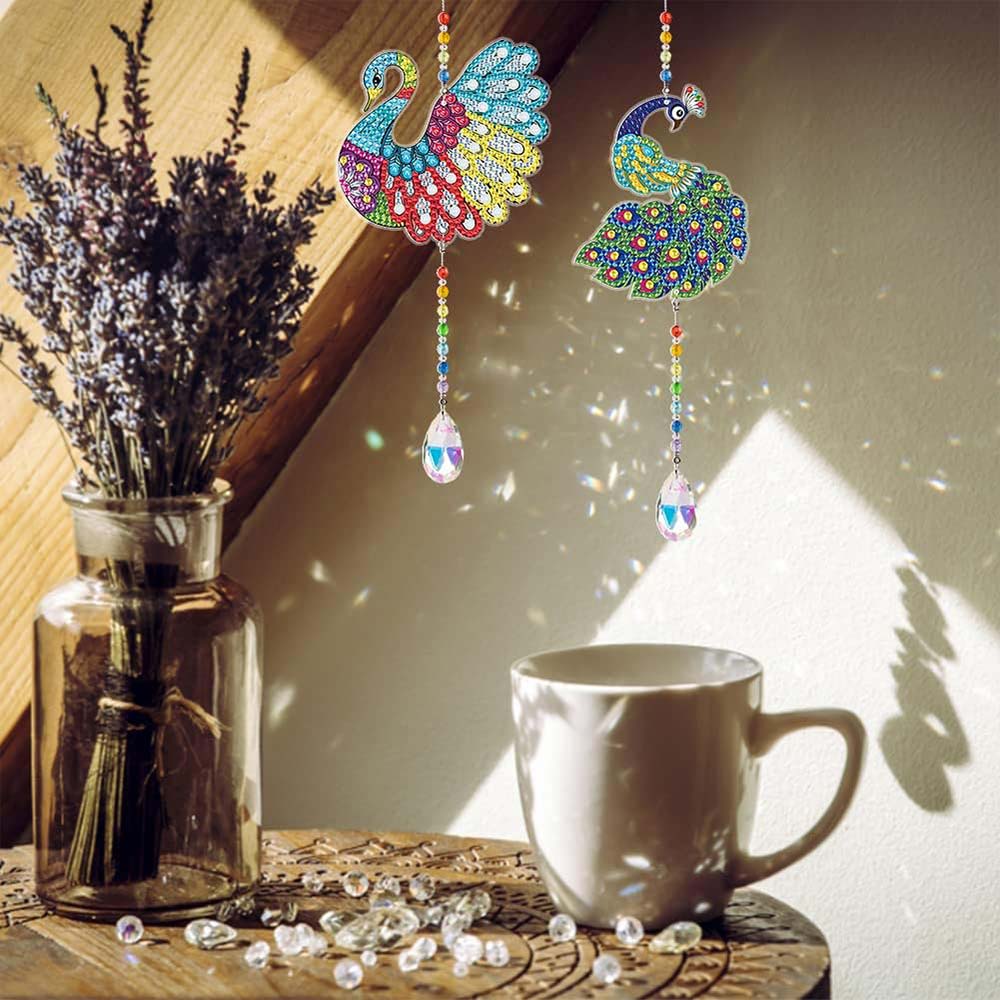 5D Diamond Painting Crystal Wind Chime Peacock 2 Pieces