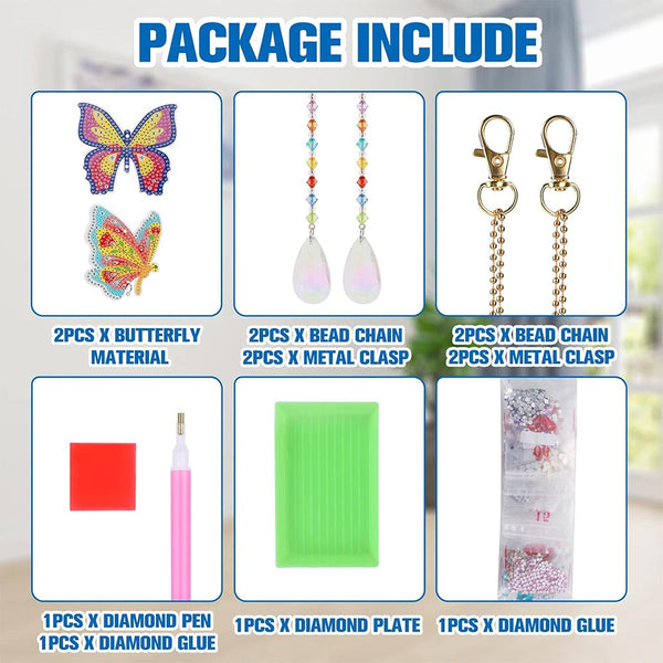 5D Diamond Painting Crystal Wind Chime with Butterflies 2 Pieces