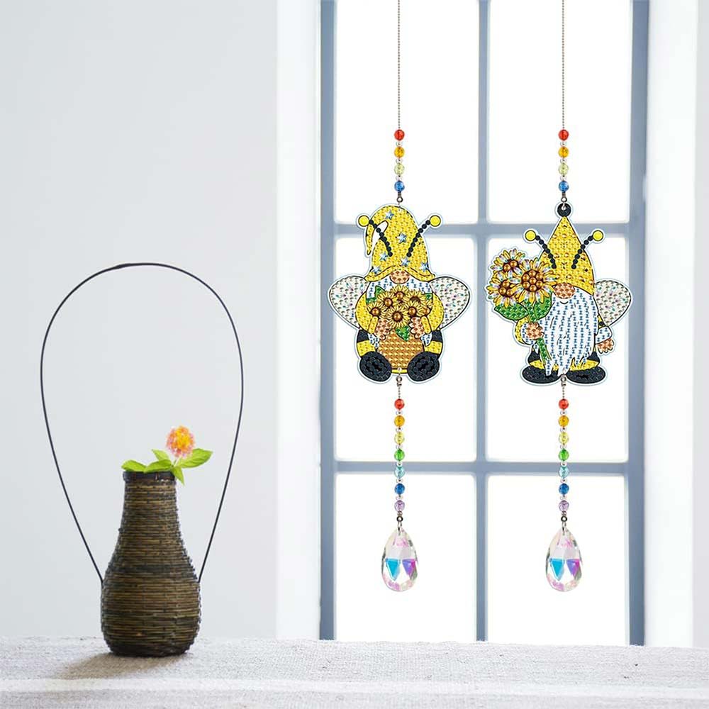 5D Diamond Painting Crystal Wind Chime Sunflower Gnomes 2 Pieces