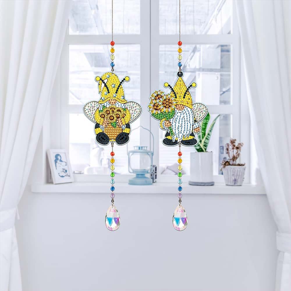5D Diamond Painting Crystal Wind Chime Sunflower Gnomes 2 Pieces