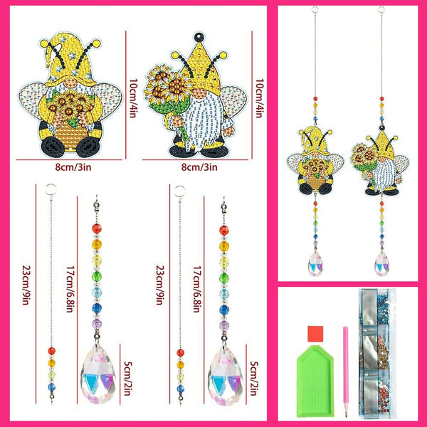 5D Diamond Painting Crystal Wind Chime Sunflower Gnomes 2 Pieces