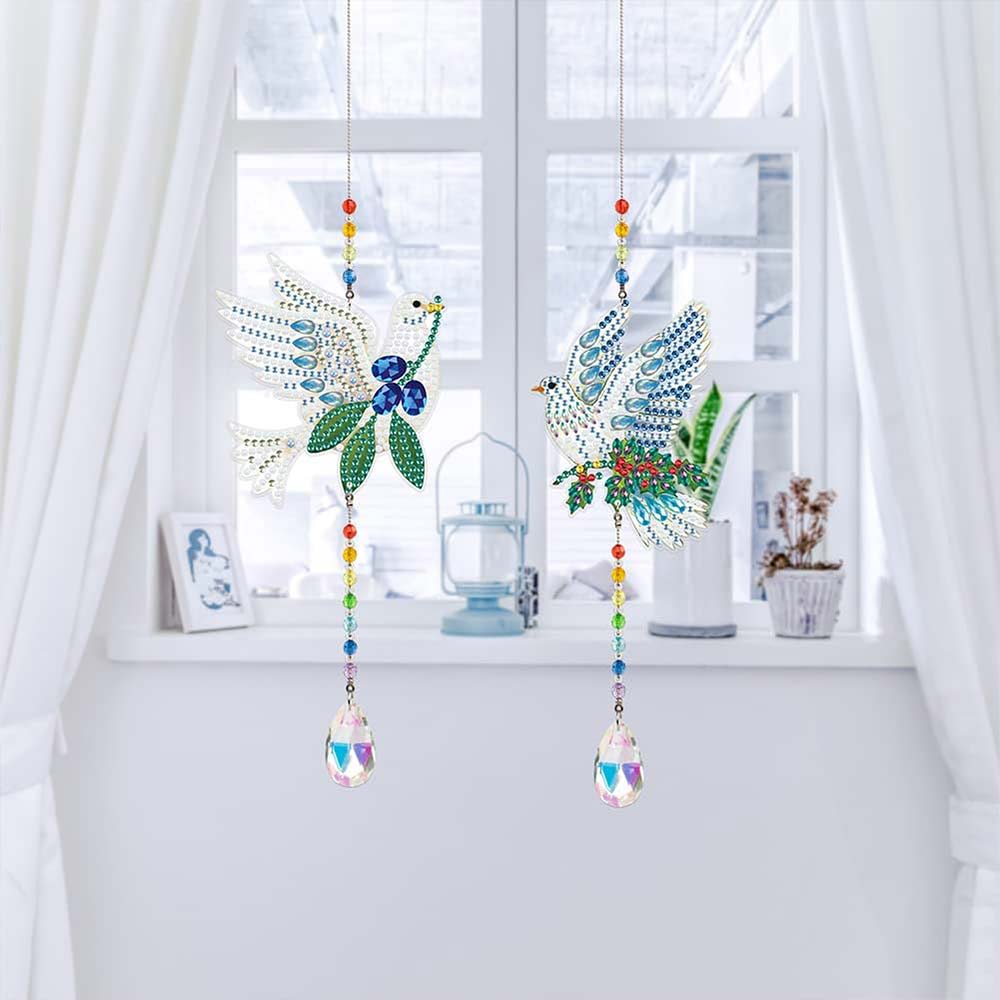 5D Diamond Painting Crystal Wind Chime Doves 2 Pieces
