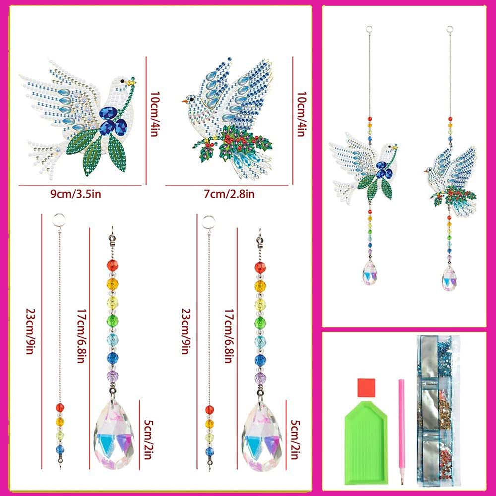 5D Diamond Painting Crystal Wind Chime Doves 2 Pieces
