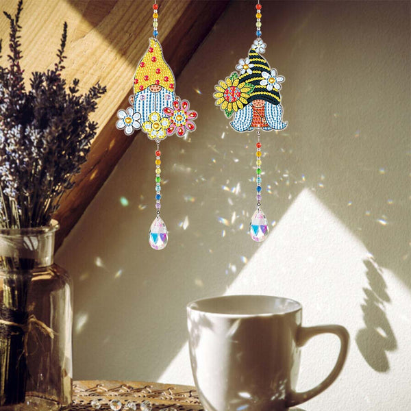 5D Diamond Painting Crystal Wind Chime Gnome with Sunflower 2 Pieces