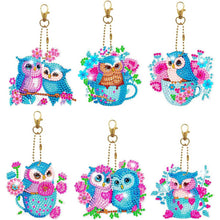 Load image into Gallery viewer, 5D Diamond Painting Keychain Blue Owls 6 Pieces