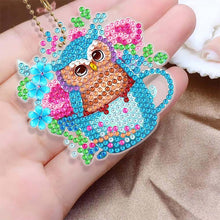 Load image into Gallery viewer, 5D Diamond Painting Keychain Blue Owls 6 Pieces