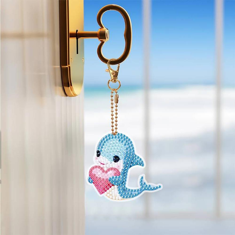 5D Diamond Painting Keychain with Dolphins 5 Pieces