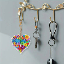 Load image into Gallery viewer, 5D Diamond Painting Keychain Flower Heart 6 Pieces