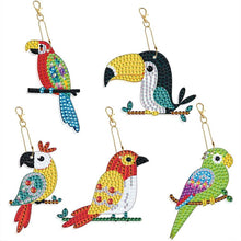 Load image into Gallery viewer, 5D Diamond Painting Keychain Parrots 5 Pieces