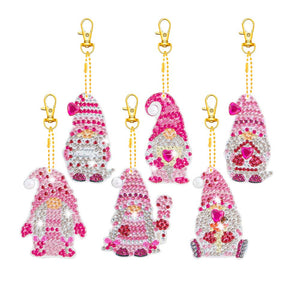 5D Diamond Painting Keychain Pink Gnome