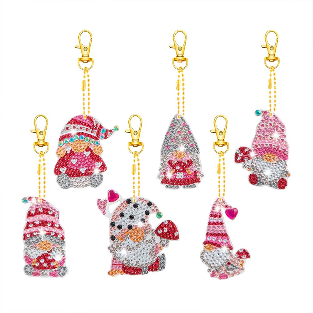 5D Diamond Painting Keychain Gnome with Mushrooms