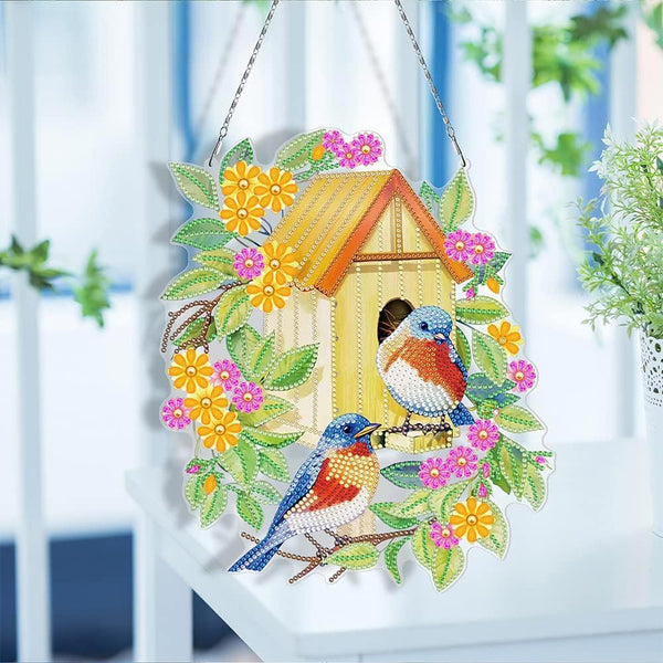 5D Diamond Painting Door Hanger - Double-Sided Birdhouse