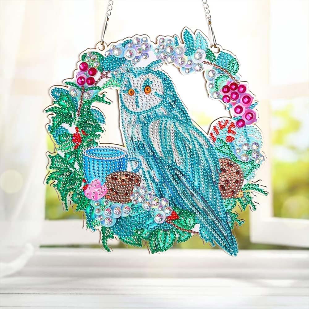 5D Diamond Painting Door Hanger Owl with Flowers