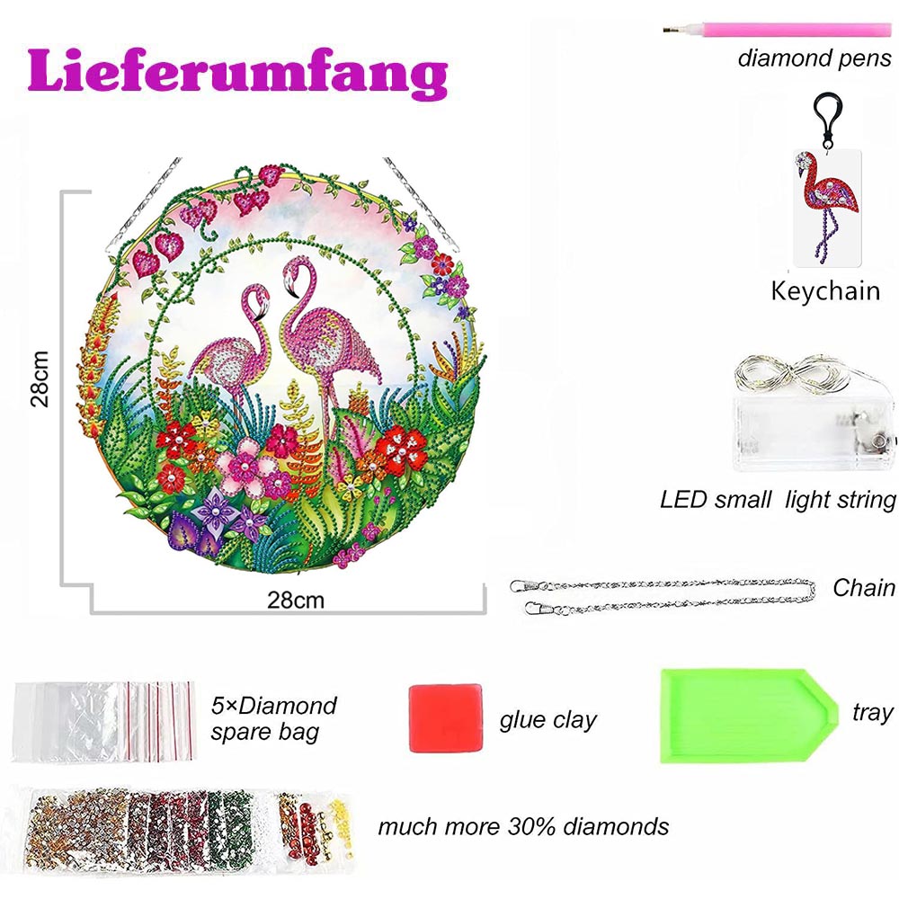 5D Diamond Painting Door Hanger Flamingos with LED and Pendant