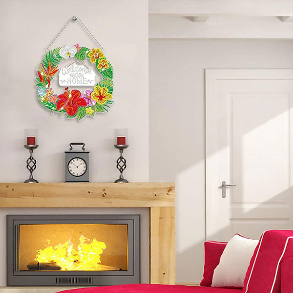5D Diamond Painting Door Hanger with Wreath with LED and Pendant