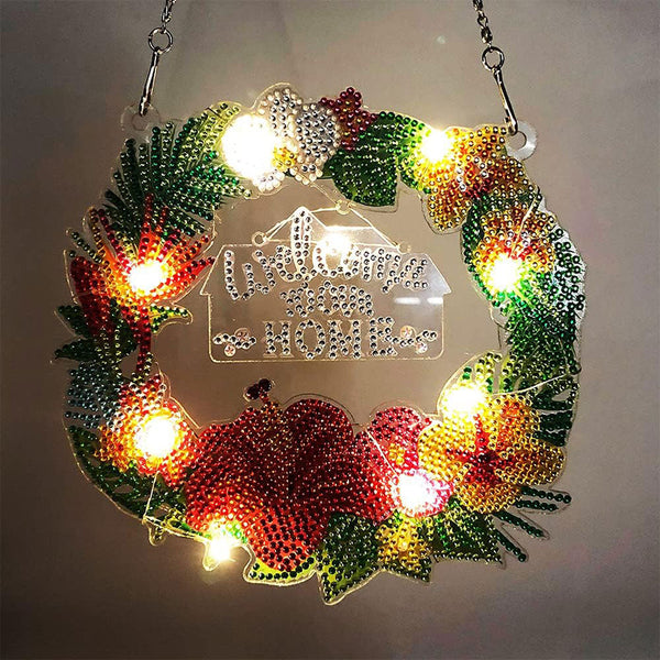 5D Diamond Painting Door Hanger with Wreath with LED and Pendant