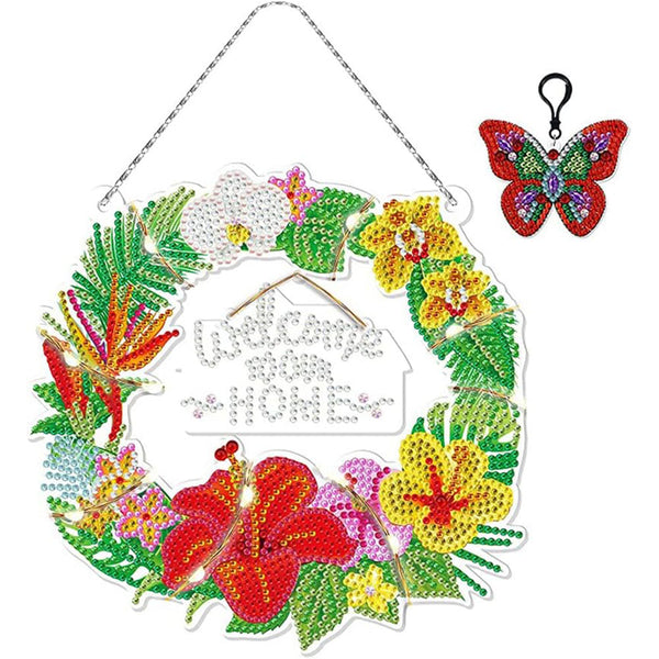 5D Diamond Painting Door Hanger with Wreath with LED and Pendant