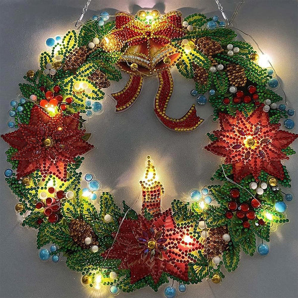 5D Diamond Painting Door Hanger Wreath with LED and Pendant