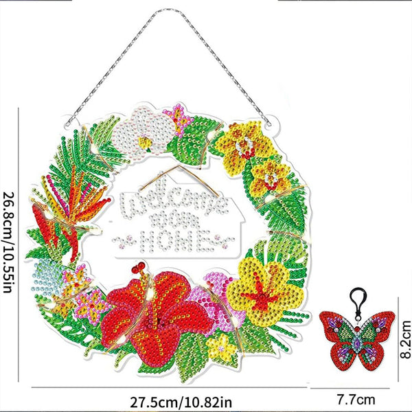 5D Diamond Painting Door Hanger with Wreath with LED and Pendant