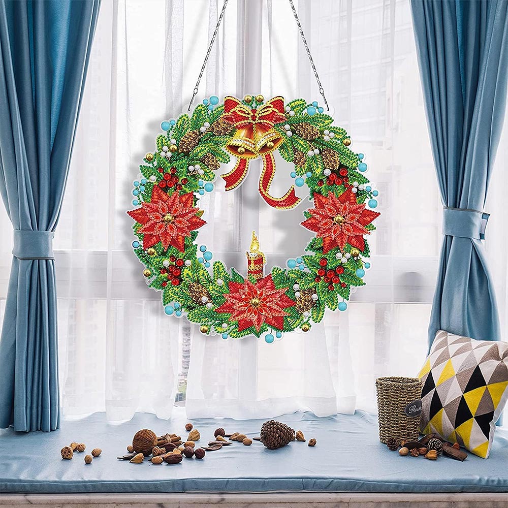 5D Diamond Painting Door Hanger Wreath with LED and Pendant