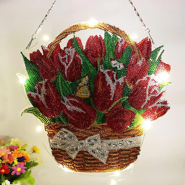 5D Diamond Painting Door Hanger Tulips with LED and Pendant