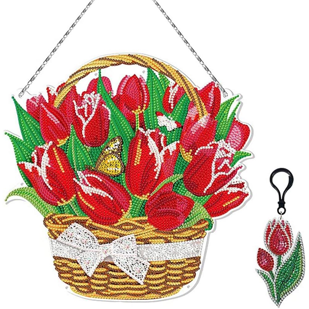5D Diamond Painting Door Hanger Tulips with LED and Pendant