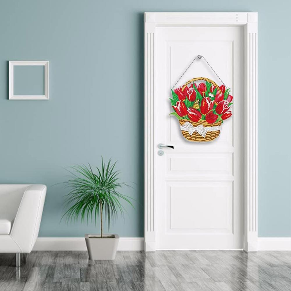 5D Diamond Painting Door Hanger Tulips with LED and Pendant