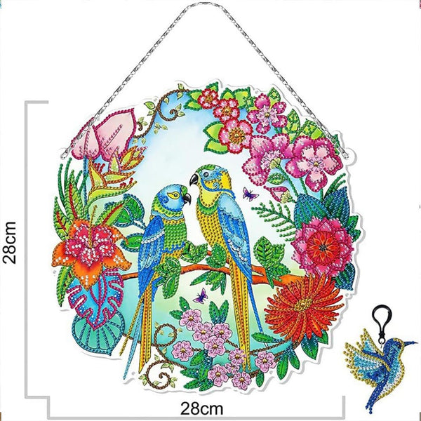 5D Diamond Painting Door Hanger Birds with LED and Pendant