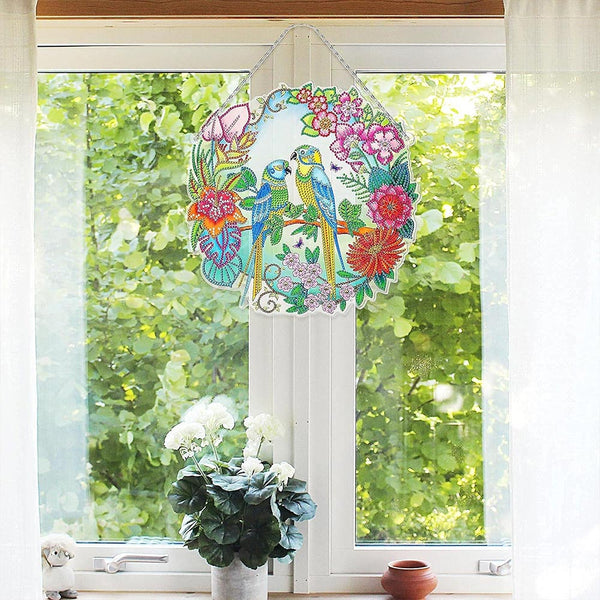 5D Diamond Painting Door Hanger Birds with LED and Pendant