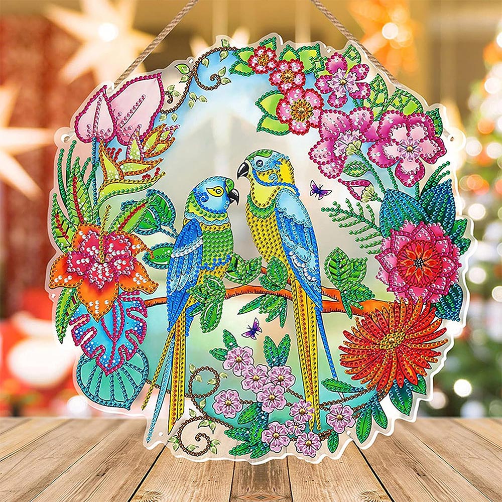 5D Diamond Painting Door Hanger Birds with LED and Pendant
