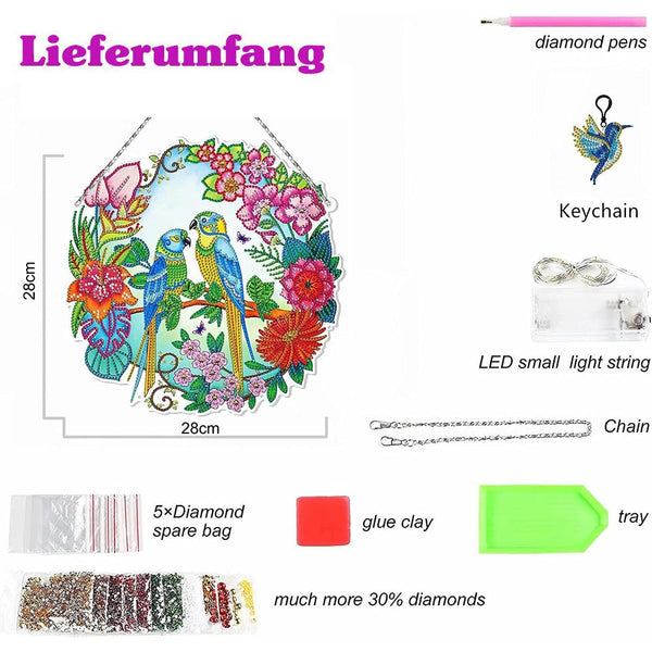 5D Diamond Painting Door Hanger Birds with LED and Pendant