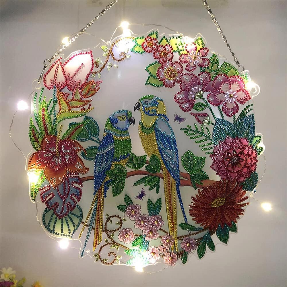 5D Diamond Painting Door Hanger Birds with LED and Pendant