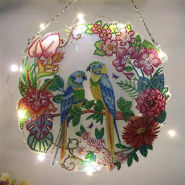 5D Diamond Painting Door Hanger Birds with LED and Pendant