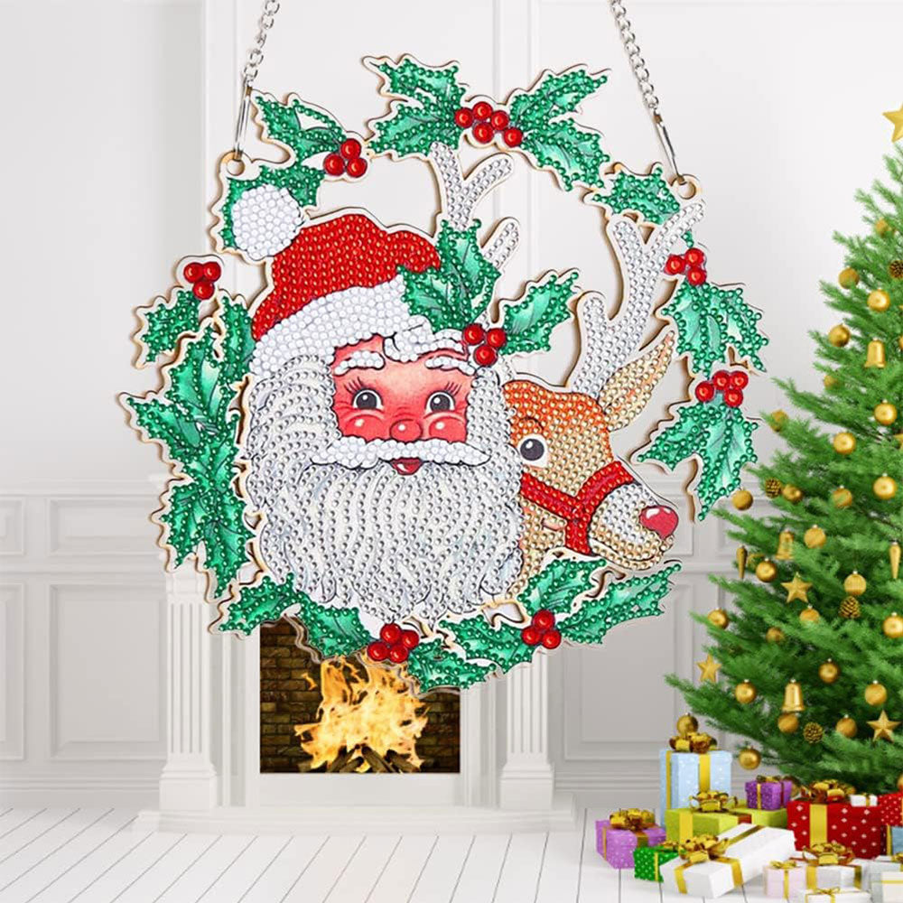5D Diamond Painting Door Hanger Santa Claus with Reindeer
