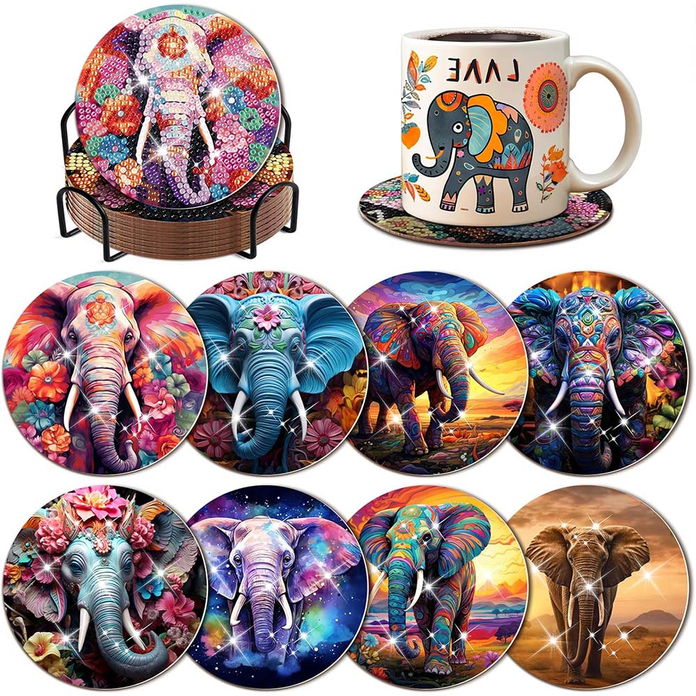 5D Diamond Painting Coaster Elephants