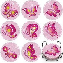 Load image into Gallery viewer, 5D Diamond Painting Coaster Pink Butterflies