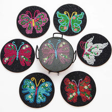 Load image into Gallery viewer, 5D Diamond Painting Coaster Butterflies Black
