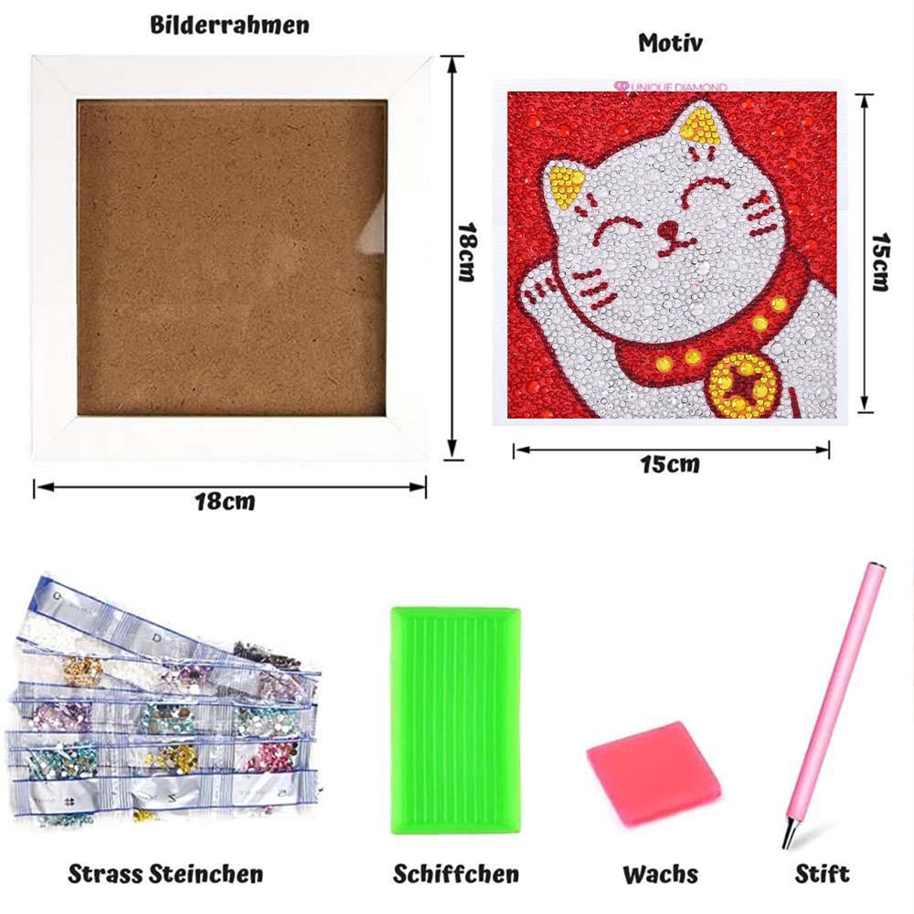 5D Diamond Painting Cat for Kids with Picture Frame